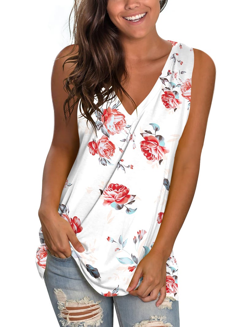 SAMPEEL White Tank Top Women V Neck Sleeveless Shirts for Women Casual Summer Tees M - Image 1